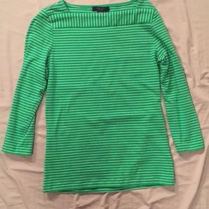 Chaps Green W/ white stripped 3/4 sleeve top